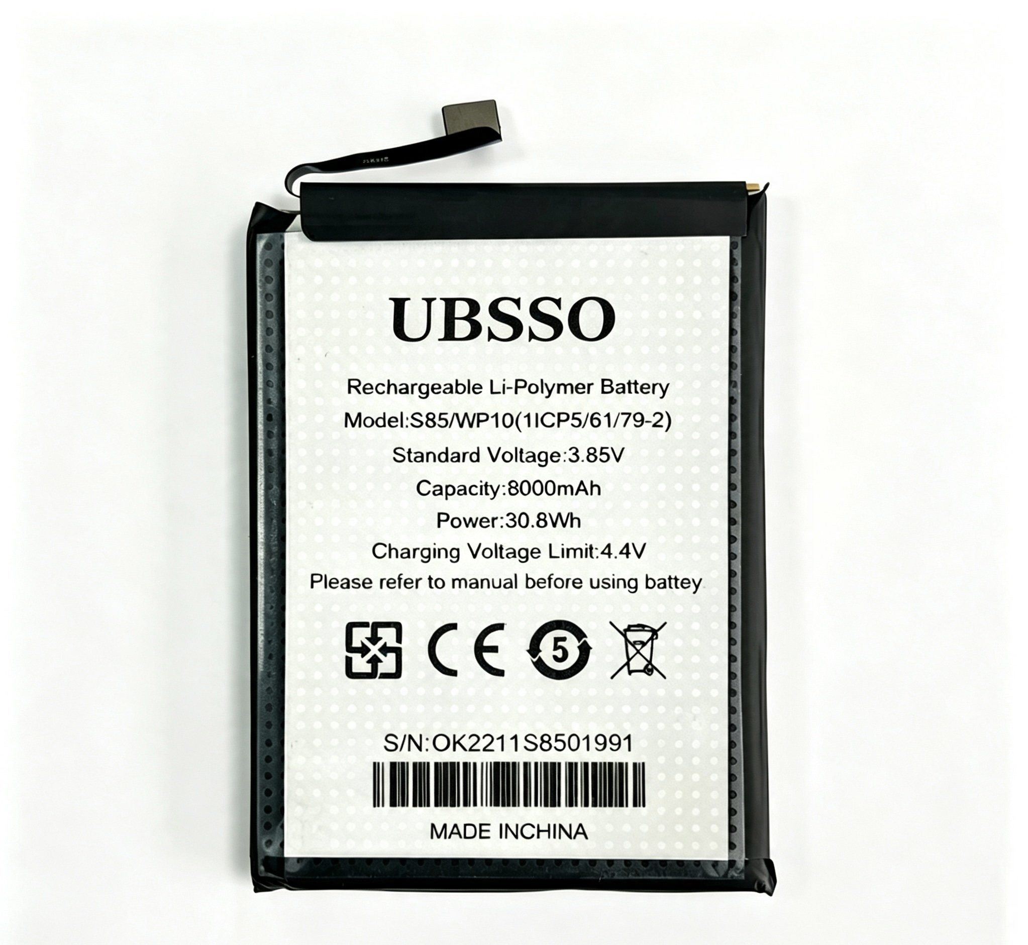 HIGH-CAPACITY REPLACEMENT LITHIUM-POLYMER BATTERY s85/WP10-8000MAH 3.85V