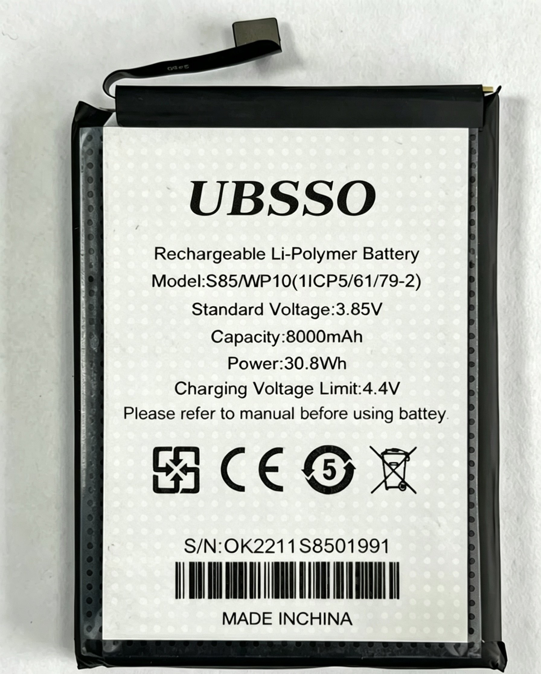 High-Capacity Replacement Lithium-Polymer Battery S85/WP10 — 8000mAh, 3.85V